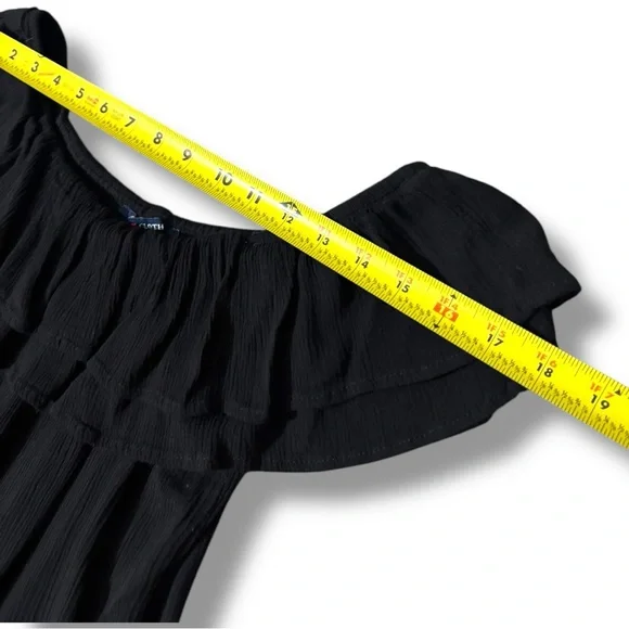 One Clothing Off The Shoulder Ruffled Neck and Sleeves Black Lightweight Top - Picture 10 of 16
